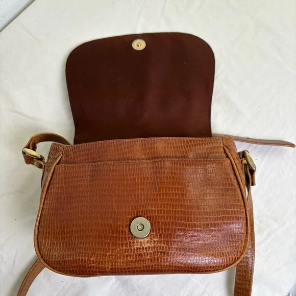 ETIENNE AIGNER vintage croc embossed cognac leather crossbody bag - Picture 15 of 16